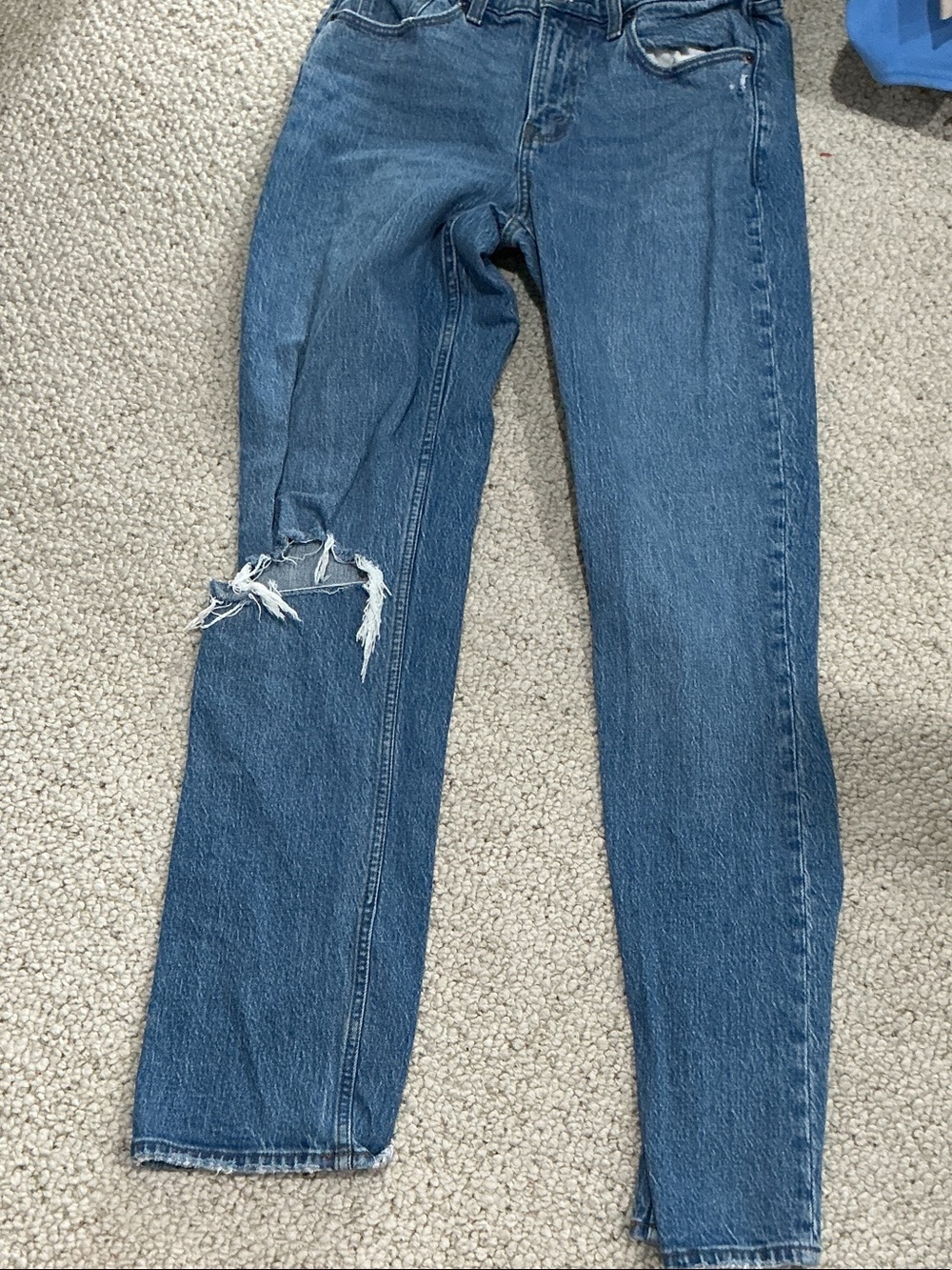 Abercrombie & Fitch Blue Straight-Leg Jeans with Knee Distress